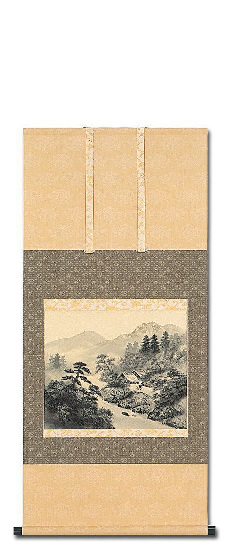 水墨山水 林春雪 （尺五横）肉筆！ 山水画 - 掛け軸（掛軸）販売通販