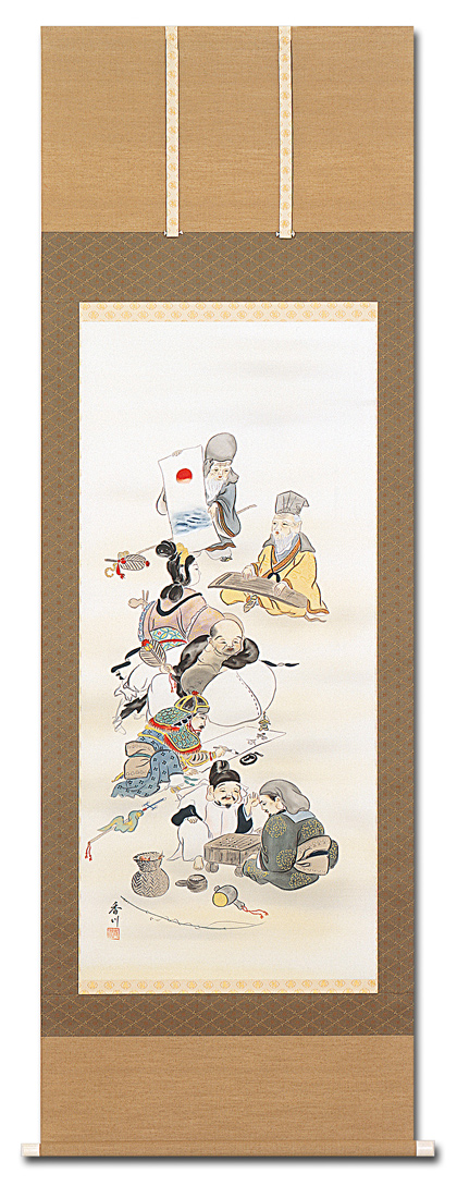 直販直営◆ 伊藤香川 『 七福神 』 日本画掛け軸 送料無料 掛軸