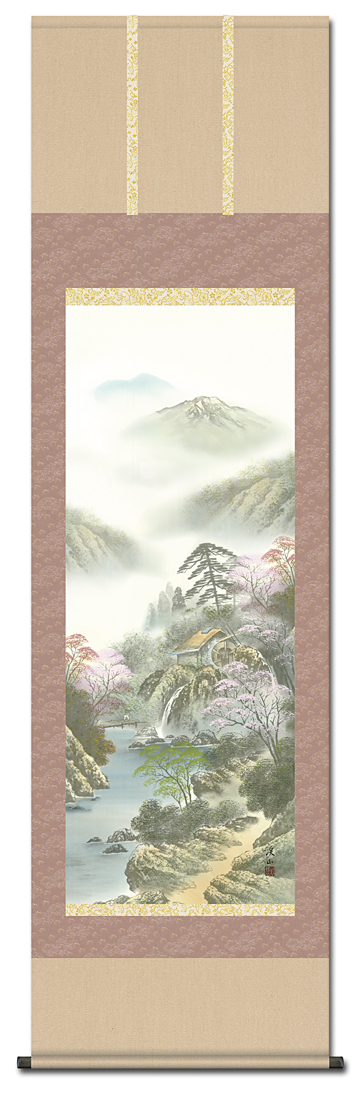 彩色山水 四季山水（春） 伊藤渓山 （三美会）【尺五】 日本製 山水画 - 掛け軸（掛軸）販売通販なら掛け軸総本家