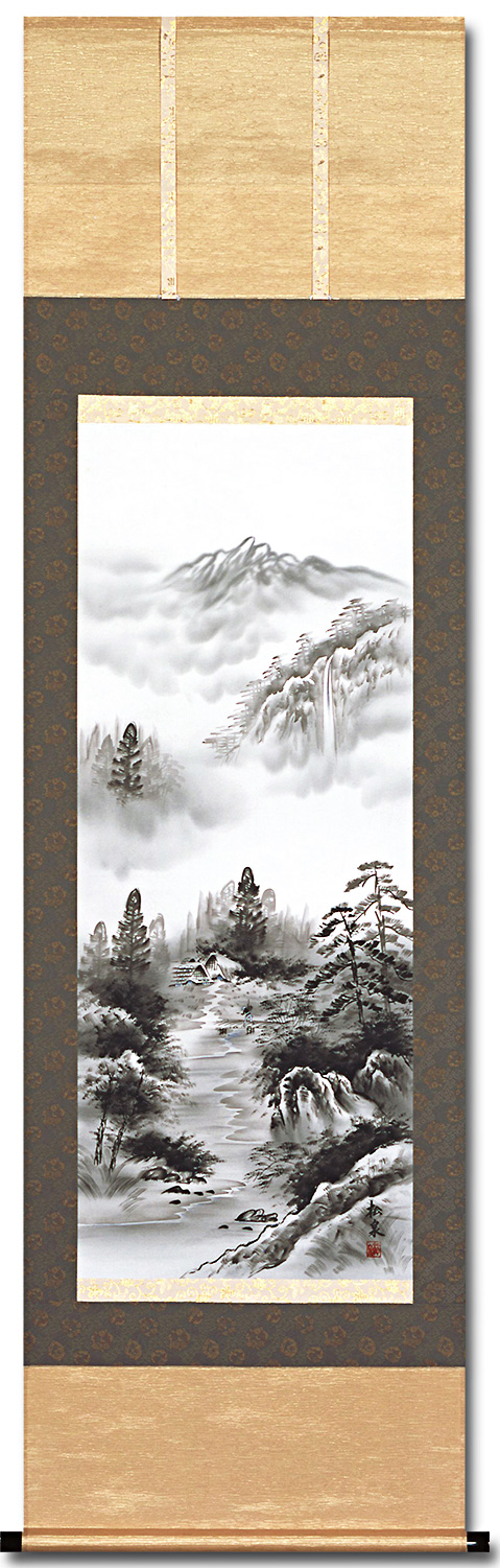 即納商品】水墨山水 松泉 尺五 年中掛け! 山水画 - 掛け軸（掛軸）販売通販なら掛け軸総本家